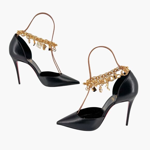 Christian Louboutin Gourmi Black Anklet Charm Pumps Heels Size 39.5 US 9.5 - Picture 10 of 16